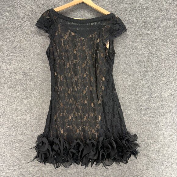 Jessica Simpson Dress Women 8 Black Floral Crochet Sheath Midi Zipper Lined - Picture 1 of 7